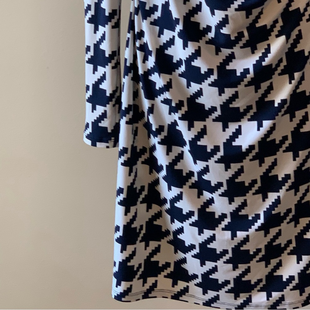 JONES NEW YORK Houndstooth Dress Navy Cream Size XL Ruched - Picture 7 of 13